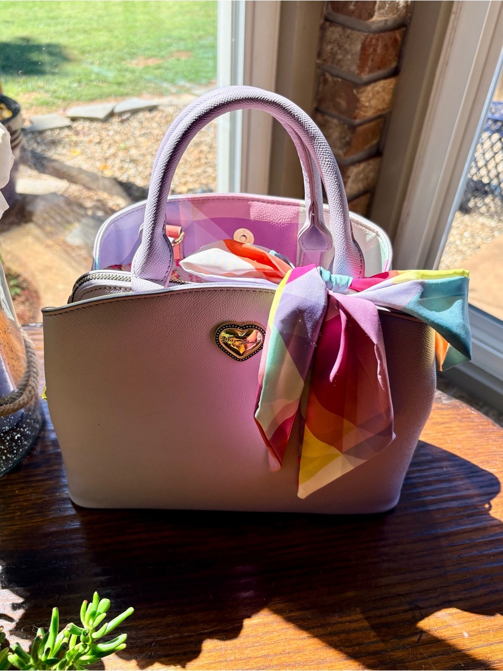 Betsey Johnson Women’s lilac Top-Handle Tote with Heart Accent & vibrant bow - Picture 2 of 9
